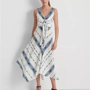 Lauren Ralph Lauren Striped Linen Dress Navy/White